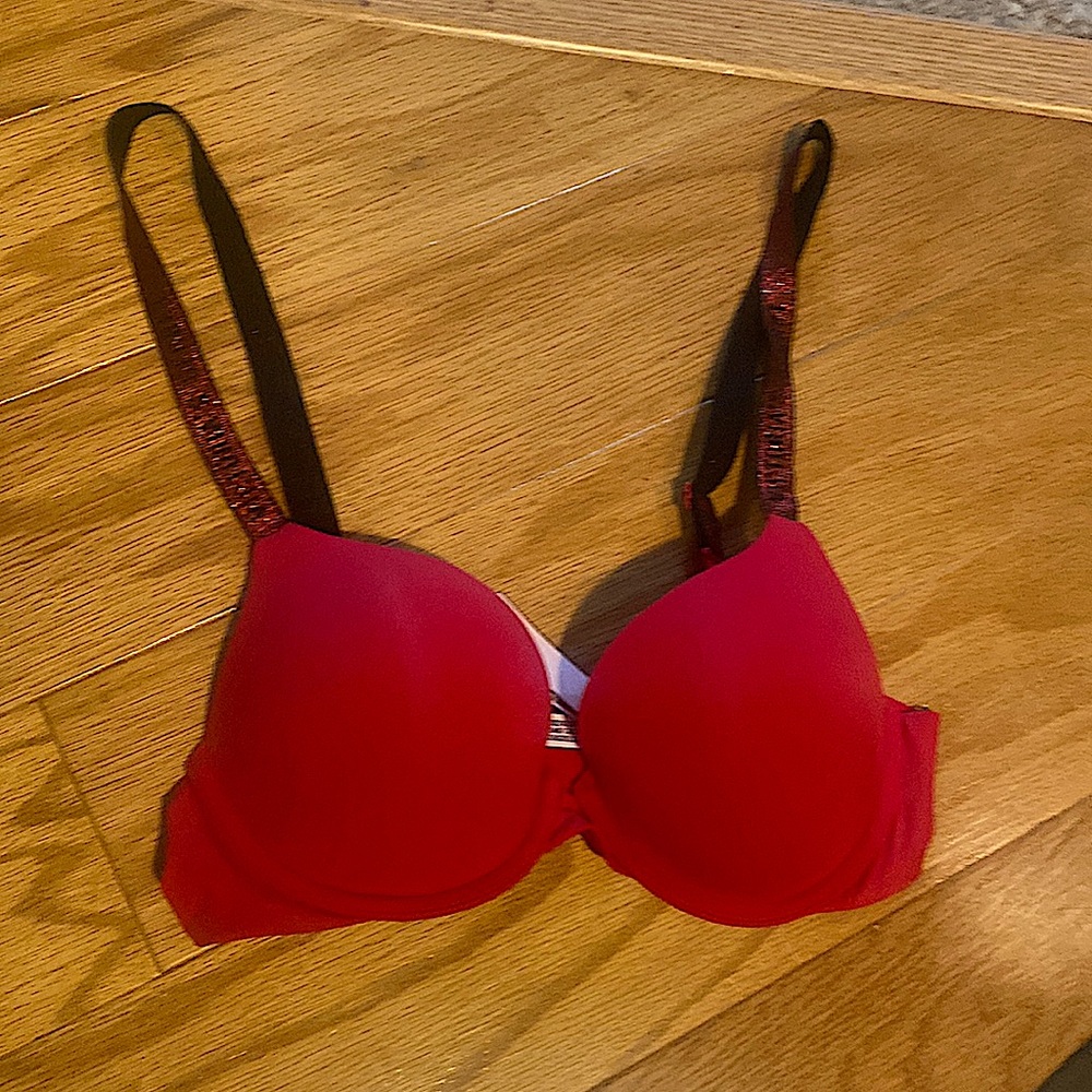 Victoria's Secret Push up Soft Red Sexy Bra with glitter straps